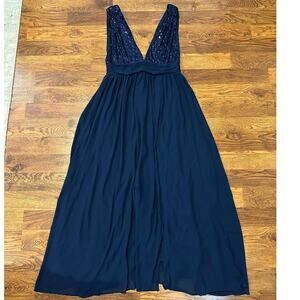 Love x Design Women’s Sequin Chiffon Deep V Formal Gown – Navy – Size XL – Glam